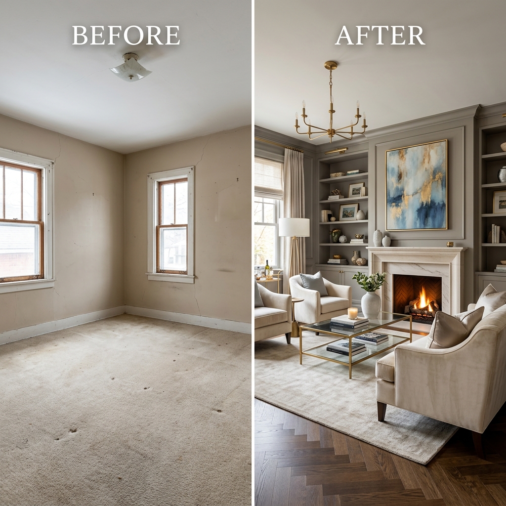 Before and after interior design transformation